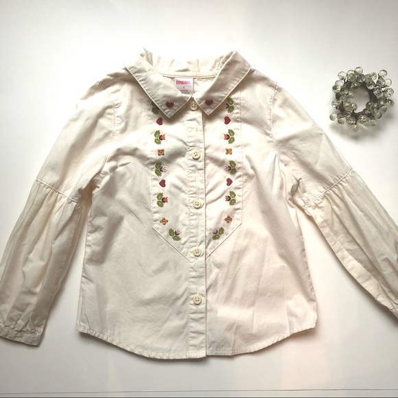 Gymboree Ivory Embroidered tuxedo front pique Blouse/ Shirt - Girls 4 - Picture 1 of 8